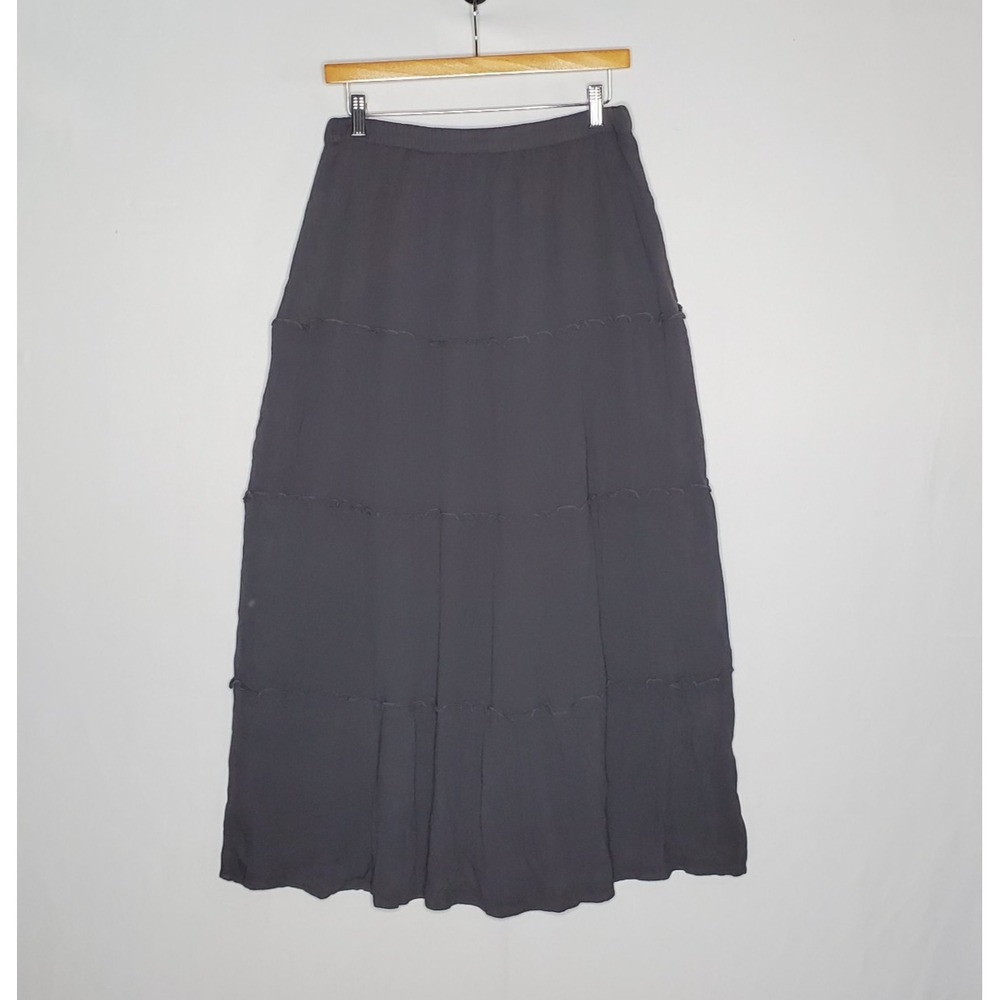 Hollister Ultra High Rise Skirt Large Gray Tiered Crinkle Gauze Indie Boho Midi